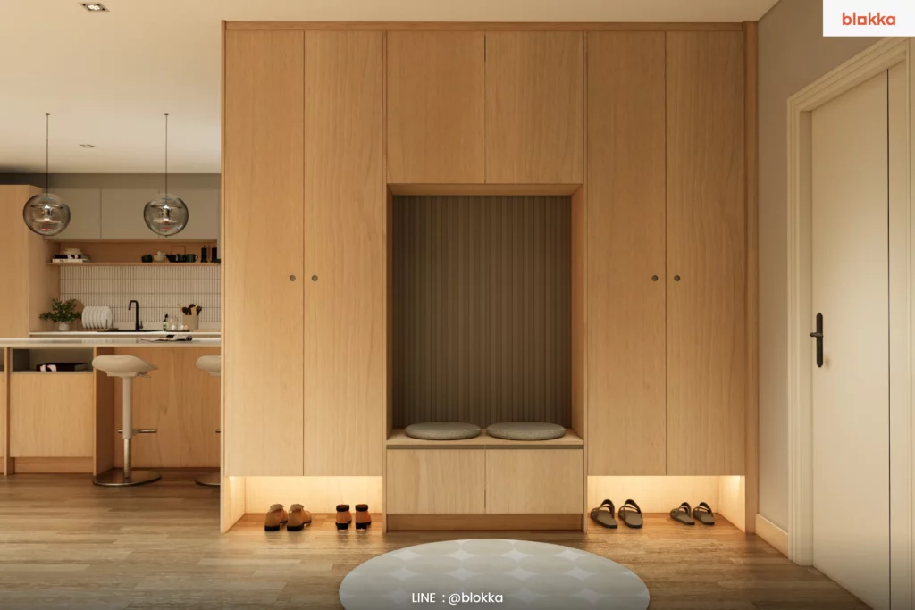 ไอเดียตู้รองเท้าบิวต์อิน Mid-Century Modern สวย ฟังก์ชันครบ